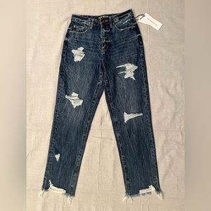 ripped dark denim, high waisted size 25